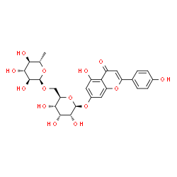 ChemSpider 2D Image | 5-Hydroxy-2-(4-hydroxyphenyl)-4-oxo-4H-chromen-7-yl 6-O-(6-deoxy-alpha-L-glucopyranosyl)-beta-D-allopyranoside | C27H30O14