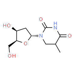 ChemSpider 2D Image | 1-(2-Deoxy-alpha-L-threo-pentofuranosyl)-5-methyldihydro-2,4(1H,3H)-pyrimidinedione | C10H16N2O5
