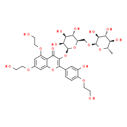 ChemSpider 2D Image | 5,7-Bis(2-hydroxyethoxy)-2-[3-hydroxy-4-(2-hydroxyethoxy)phenyl]-4-oxo-4H-chromen-3-yl 6-O-(6-deoxy-alpha-L-glucopyranosyl)-beta-D-mannopyranoside | C33H42O19