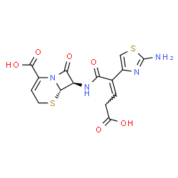 ChemSpider 2D Image | (6S,7R)-7-{[(2Z)-2-(2-Amino-1,3-thiazol-4-yl)-4-carboxy-2-butenoyl]amino}-8-oxo-5-thia-1-azabicyclo[4.2.0]oct-2-ene-2-carboxylic acid | C15H14N4O6S2
