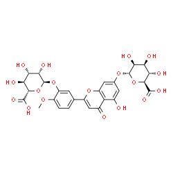 ChemSpider 2D Image | 5-Hydroxy-2-[3-(alpha-D-mannopyranuronosyloxy)-4-methoxyphenyl]-4-oxo-4H-chromen-7-yl alpha-D-mannopyranosiduronic acid | C28H28O18