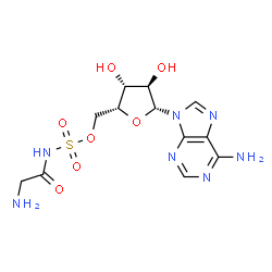 ChemSpider 2D Image | [(2R,3R,4R,5R)-5-(6-Amino-9H-purin-9-yl)-3,4-dihydroxytetrahydro-2-furanyl]methyl (aminoacetyl)sulfamate (non-preferred name) | C12H17N7O7S