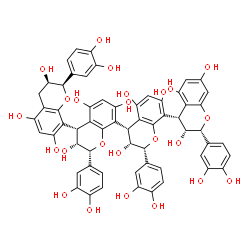 ChemSpider 2D Image | (2R,2'R,2''R,2'''R,3R,3'R,3''R,3'''R,4S,4'S,4''R)-2,2',2'',2'''-Tetrakis(3,4-dihydroxyphenyl)-3,3',3'',3''',4,4',4'',4'''-octahydro-2H,2'H,2''H,2'''H-4,8':4',8'':4'',8'''-quaterchromene-3,3',3'',3''',
5,5',5'',5''',7,7',7'',7'''-dodecol | C60H50O24