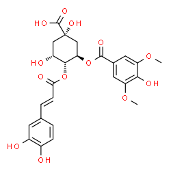ChemSpider 2D Image | (1S,3R,4R,5R)-4-{[(2E)-3-(3,4-Dihydroxyphenyl)-2-propenoyl]oxy}-1,3-dihydroxy-5-[(4-hydroxy-3,5-dimethoxybenzoyl)oxy]cyclohexanecarboxylic acid | C25H26O13