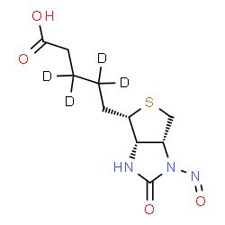 ChemSpider 2D Image | 5-[(3aS,4S,6aR)-1-Nitroso-2-oxohexahydro-1H-thieno[3,4-d]imidazol-4-yl](3,3,4,4-~2~H_4_)pentanoic acid | C10H11D4N3O4S