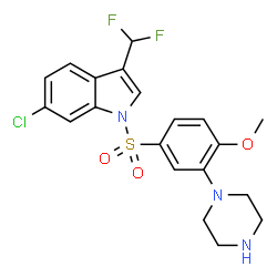 ChemSpider 2D Image | 6-Chloro-3-(difluoromethyl)-1-{[4-methoxy-3-(1-piperazinyl)phenyl]sulfonyl}-1H-indole | C20H20ClF2N3O3S