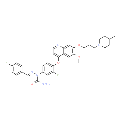 ChemSpider 2D Image | (2E)-2-(4-Fluorobenzylidene)-1-[3-fluoro-4-({6-methoxy-7-[3-(4-methyl-1-piperidinyl)propoxy]-4-quinolinyl}oxy)phenyl]hydrazinecarboxamide | C33H35F2N5O4
