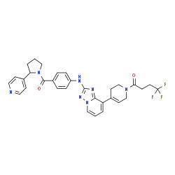 ChemSpider 2D Image | 4,4,4-Trifluoro-1-[4-{2-[(4-{[2-(4-pyridinyl)-1-pyrrolidinyl]carbonyl}phenyl)amino][1,2,4]triazolo[1,5-a]pyridin-8-yl}-3,6-dihydro-1(2H)-pyridinyl]-1-butanone | C31H30F3N7O2