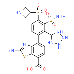 ChemSpider 2D Image | 2-Amino-4-[4-(3-azetidinylsulfonyl)-3-sulfamoyl-2-(5-tetrazolidinyl)phenyl]-1,3-benzothiazole-7-carboxylic acid | C18H20N8O6S3