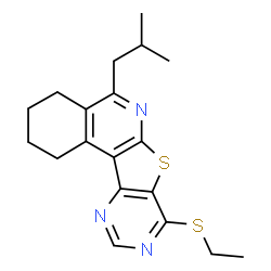 ChemSpider 2D Image | 8-(Ethylsulfanyl)-5-isobutyl-1,2,3,4-tetrahydropyrimido[4',5':4,5]thieno[2,3-c]isoquinoline | C19H23N3S2