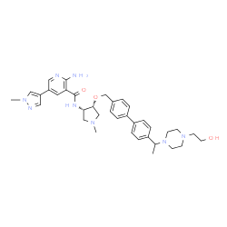 ChemSpider 2D Image | 2-Amino-N-{(3S,4R)-4-[(4'-{1-[4-(2-hydroxyethyl)-1-piperazinyl]ethyl}-4-biphenylyl)methoxy]-1-methyl-3-pyrrolidinyl}-5-(1-methyl-1H-pyrazol-4-yl)nicotinamide | C36H46N8O3