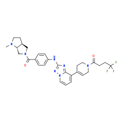 ChemSpider 2D Image | 4,4,4-Trifluoro-1-[4-{2-[(4-{[(3aS,6aR)-1-methylhexahydropyrrolo[3,4-b]pyrrol-5(1H)-yl]carbonyl}phenyl)amino][1,2,4]triazolo[1,5-a]pyridin-8-yl}-3,6-dihydro-1(2H)-pyridinyl]-1-butanone | C29H32F3N7O2