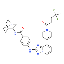 ChemSpider 2D Image | N-[(3R)-1-Azabicyclo[2.2.2]oct-3-yl]-4-({8-[1-(4,4,4-trifluorobutanoyl)-1,2,3,6-tetrahydro-4-pyridinyl][1,2,4]triazolo[1,5-a]pyridin-2-yl}amino)benzamide | C29H32F3N7O2