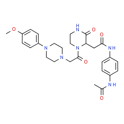ChemSpider 2D Image | N-(4-Acetamidophenyl)-2-(1-{[4-(4-methoxyphenyl)-1-piperazinyl]acetyl}-3-oxo-2-piperazinyl)acetamide | C27H34N6O5