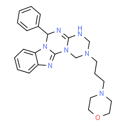 ChemSpider 2D Image | 2-[3-(4-Morpholinyl)propyl]-6-phenyl-2,3,4,6-tetrahydro-1H-[1,3,5]triazino[1',2':3,4][1,3,5]triazino[1,2-a]benzimidazole | C24H29N7O