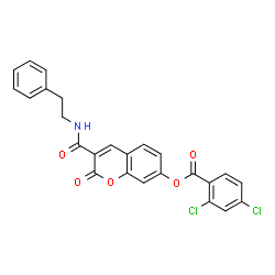 ChemSpider 2D Image | 2-Oxo-3-[(2-phenylethyl)carbamoyl]-2H-chromen-7-yl 2,4-dichlorobenzoate | C25H17Cl2NO5