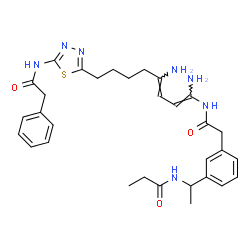 ChemSpider 2D Image | N-{1-[3-(2-{[(1E,3Z)-1,4-Diamino-8-{5-[(phenylacetyl)amino]-1,3,4-thiadiazol-2-yl}-1,3-octadien-1-yl]amino}-2-oxoethyl)phenyl]ethyl}propanamide | C31H39N7O3S