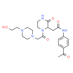 ChemSpider 2D Image | N-(4-Acetylphenyl)-2-(1-{[4-(2-hydroxyethyl)-1-piperazinyl]acetyl}-3-oxo-2-piperazinyl)acetamide | C22H31N5O5