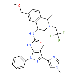 ChemSpider 2D Image | 1-[6-(Methoxymethyl)-1-methyl-2-(2,2,2-trifluoroethyl)-1,2,3,4-tetrahydro-4-isoquinolinyl]-3-[4-methyl-3-(1-methyl-1H-imidazol-4-yl)-1-phenyl-1H-pyrazol-5-yl]urea | C29H32F3N7O2