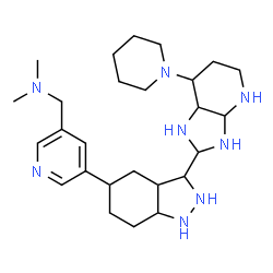 ChemSpider 2D Image | N,N-Dimethyl-1-(5-{3-[7-(1-piperidinyl)octahydro-1H-imidazo[4,5-b]pyridin-2-yl]octahydro-1H-indazol-5-yl}-3-pyridinyl)methanamine | C26H44N8