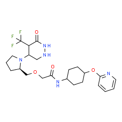ChemSpider 2D Image | 2-({(2R)-1-[6-Oxo-5-(trifluoromethyl)hexahydro-4-pyridazinyl]-2-pyrrolidinyl}methoxy)-N-[4-(2-pyridinyloxy)cyclohexyl]acetamide | C23H32F3N5O4
