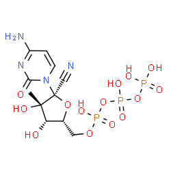 ChemSpider 2D Image | [[(2R,3S,4S,5S)-5-(4-amino-2-oxo-pyrimidin-1-yl)-5-cyano-3,4-dihydroxy-4-methyl-tetrahydrofuran-2-yl]methoxy-hydroxy-phosphoryl] phosphono hydrogen phosphate | C11H17N4O14P3