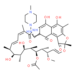 ChemSpider 2D Image | (7S,9E,11S,12R,13S,14R,15R,16R,17S,18S,19E,21Z,26E)-2,15,17,29-Tetrahydroxy-11-methoxy-3,7,12,14,16,18,22-heptamethyl-26-{[(4-methyl-1-piperazinyl)amino]methylene}-6,23,27-trioxo-8,30-dioxa-24-azatetr
acyclo[23.3.1.1~4,7~.0~5,28~]triaconta-1(28),2,4,9,19,21,25(29)-heptaen-13-yl acetate | C43H58N4O12
