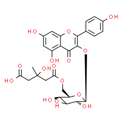 ChemSpider 2D Image | 5,7-Dihydroxy-2-(4-hydroxyphenyl)-4-oxo-4H-chromen-3-yl (3xi)-6-O-(4-carboxy-3-hydroxy-3-methylbutanoyl)-alpha-L-ribo-hexopyranoside | C27H28O15
