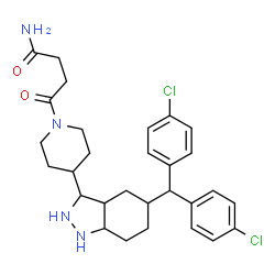 ChemSpider 2D Image | 4-(4-{5-[Bis(4-chlorophenyl)methyl]octahydro-1H-indazol-3-yl}-1-piperidinyl)-4-oxobutanamide | C29H36Cl2N4O2