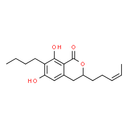 ChemSpider 2D Image | 7-Butyl-6,8-dihydroxy-3-[(3Z)-3-penten-1-yl]-3,4-dihydro-1H-isochromen-1-one | C18H24O4