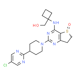 ChemSpider 2D Image | [1-({(5R)-2-[4-(5-Chloro-2-pyrimidinyl)-1-piperidinyl]-5-oxido-6,7-dihydrothieno[3,2-d]pyrimidin-4-yl}amino)cyclobutyl]methanol | C20H25ClN6O2S