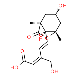 ChemSpider 2D Image | (2E,4E)-5-[(1S,3S,5S,8S)-3,8-Dihydroxy-1,5-dimethyl-7-oxo-6-oxabicyclo[3.2.1]oct-8-yl]-3-(hydroxymethyl)-2,4-pentadienoic acid | C15H20O7