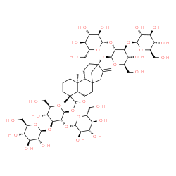 ChemSpider 2D Image | beta-D-Glucopyranosyl-(1->2)-[beta-D-glucopyranosyl-(1->3)]-1-O-[(5beta,9beta,10alpha,13alpha)-13-{[beta-D-glucopyranosyl-(1->2)-[beta-D-glucopyranosyl-(1->3)]-beta-D-glucopyranosyl]oxy}-18-oxokaur-16
-en-18-yl]-beta-D-glucopyranose | C56H90O33