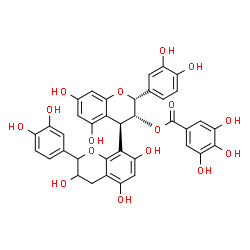 ChemSpider 2D Image | (2R,3R,4R)-2,2'-Bis(3,4-dihydroxyphenyl)-3',5,5',7,7'-pentahydroxy-3,3',4,4'-tetrahydro-2H,2'H-4,8'-bichromen-3-yl 3,4,5-trihydroxybenzoate | C37H30O16