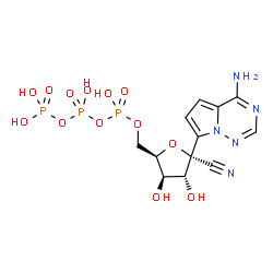 ChemSpider 2D Image | [[(2R,3R,4R,5R)-5-(4-aminopyrrolo[2,1-f][1,2,4]triazin-7-yl)-5-cyano-3,4-dihydroxy-tetrahydrofuran-2-yl]methoxy-hydroxy-phosphoryl] phosphono hydrogen phosphate | C12H16N5O13P3