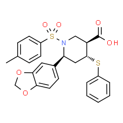 ChemSpider 2D Image | (3S,4R,6S)-6-(1,3-Benzodioxol-5-yl)-1-[(4-methylphenyl)sulfonyl]-4-(phenylsulfanyl)-3-piperidinecarboxylic acid | C26H25NO6S2