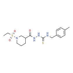 ChemSpider 2D Image | 2-{[1-(Ethylsulfonyl)-3-piperidinyl]carbonyl}-N-(4-methylbenzyl)hydrazinecarbothioamide | C17H26N4O3S2