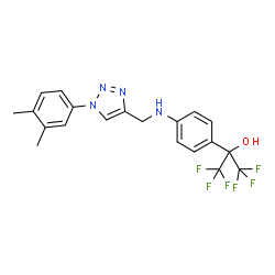 ChemSpider 2D Image | 2-[4-({[1-(3,4-Dimethylphenyl)-1H-1,2,3-triazol-4-yl]methyl}amino)phenyl]-1,1,1,3,3,3-hexafluoro-2-propanol | C20H18F6N4O