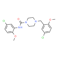 ChemSpider 2D Image | 4-(5-Chloro-2-methoxybenzyl)-N-(5-chloro-2-methoxyphenyl)-1-piperazinecarboxamide | C20H23Cl2N3O3