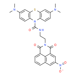 ChemSpider 2D Image | 3,7-Bis(dimethylamino)-N-[2-(5-nitro-1,3-dioxo-1H-benzo[de]isoquinolin-2(3H)-yl)ethyl]-10H-phenothiazine-10-carboxamide | C31H28N6O5S