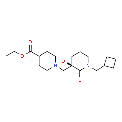 ChemSpider 2D Image | Ethyl 1-{[(3R)-1-(cyclobutylmethyl)-3-hydroxy-2-oxo-3-piperidinyl]methyl}-4-piperidinecarboxylate | C19H32N2O4