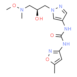 ChemSpider 2D Image | 1-(1-{(2R)-2-Hydroxy-3-[methoxy(methyl)amino]propyl}-1H-pyrazol-4-yl)-3-(5-methyl-1,2-oxazol-3-yl)urea | C13H20N6O4