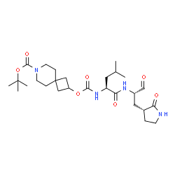 ChemSpider 2D Image | 2-Methyl-2-propanyl 2-({[(2S)-4-methyl-1-oxo-1-({(2S)-1-oxo-3-[(3R)-2-oxo-3-pyrrolidinyl]-2-propanyl}amino)-2-pentanyl]carbamoyl}oxy)-7-azaspiro[3.5]nonane-7-carboxylate | C27H44N4O7
