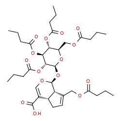 ChemSpider 2D Image | (1S,4aS,7aS)-7-[(Butyryloxy)methyl]-1-[(2,3,4,6-tetra-O-butyryl-beta-D-glucopyranosyl)oxy]-1,4a,5,7a-tetrahydrocyclopenta[c]pyran-4-carboxylic acid | C36H52O15