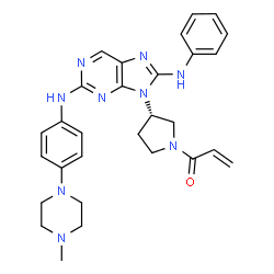 ChemSpider 2D Image | 1-[(3S)-3-(8-Anilino-2-{[4-(4-methyl-1-piperazinyl)phenyl]amino}-9H-purin-9-yl)-1-pyrrolidinyl]-2-propen-1-one | C29H33N9O