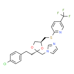 ChemSpider 2D Image | 2-({[(2S,4S)-2-[2-(4-Chlorophenyl)ethyl]-2-(1H-imidazol-1-ylmethyl)-1,3-dioxolan-4-yl]methyl}sulfanyl)-5-(trifluoromethyl)pyridine | C22H21ClF3N3O2S
