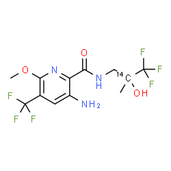 ChemSpider 2D Image | 3-Amino-6-methoxy-N-[3,3,3-trifluoro-2-hydroxy-2-methyl(2-~14~C)propyl]-5-(trifluoromethyl)-2-pyridinecarboxamide | C1114CH13F6N3O3