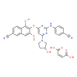 ChemSpider 2D Image | 6-({2-[(4-Cyanophenyl)amino]-6-(3-hydroxy-1-pyrrolidinyl)-4-pyrimidinyl}oxy)-5,7-dimethoxy-2-naphthonitrile (2Z)-2-butenedioate (1:1) | C32H28N6O8