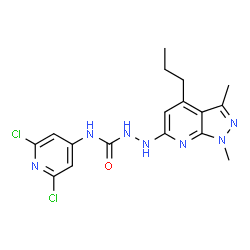 ChemSpider 2D Image | N-(2,6-Dichloro-4-pyridinyl)-2-(1,3-dimethyl-4-propyl-1H-pyrazolo[3,4-b]pyridin-6-yl)hydrazinecarboxamide | C17H19Cl2N7O