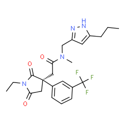 ChemSpider 2D Image | 2-{(3R)-1-Ethyl-2,5-dioxo-3-[3-(trifluoromethyl)phenyl]-3-pyrrolidinyl}-N-methyl-N-[(5-propyl-1H-pyrazol-3-yl)methyl]acetamide | C23H27F3N4O3